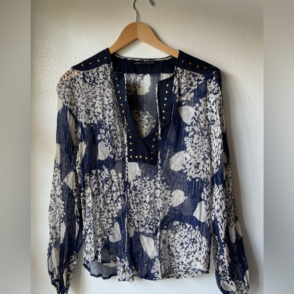 Zara women’s sheer metallic blouse size L GUC
